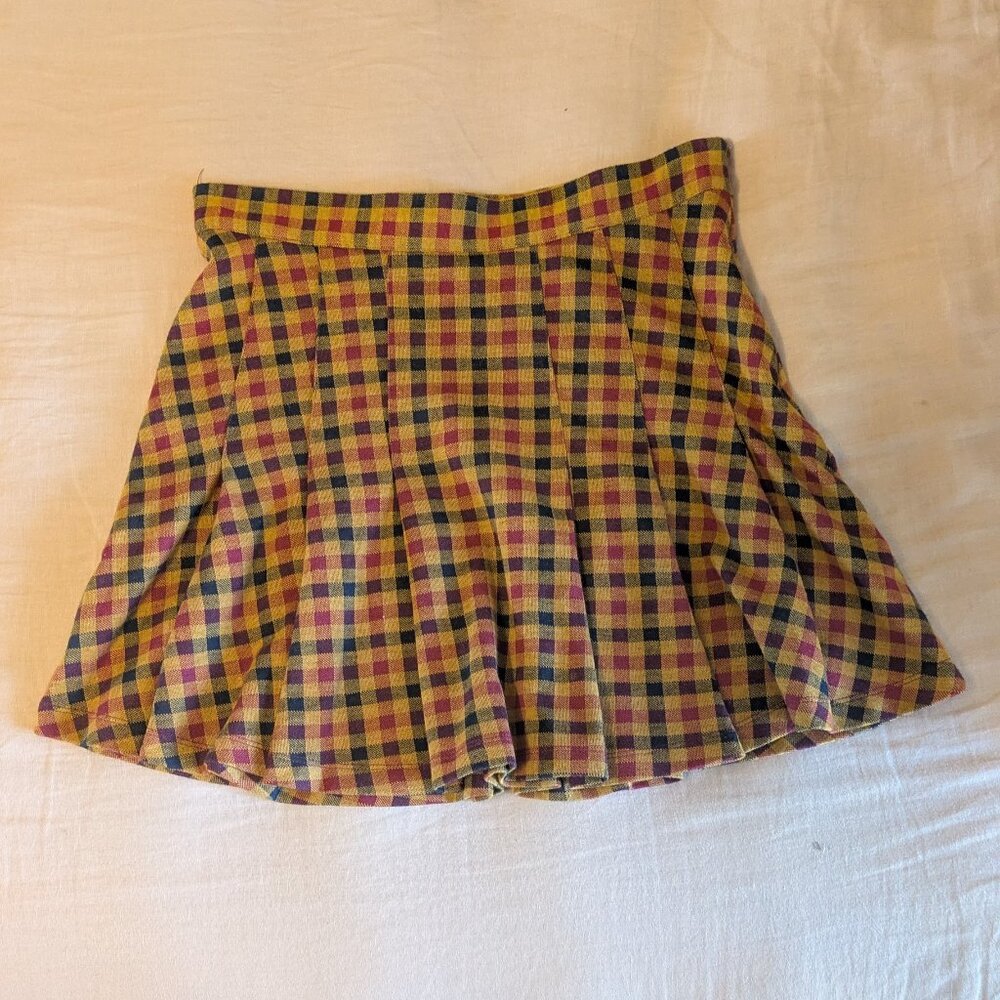 Free People Gingham Pleated Mini Skirt